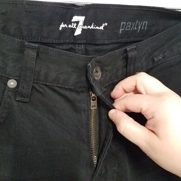 7 For All Mankind Jeans Black Mens 33 Paxtyn Distressed Denim AT139621AP - Picture 5 of 12